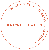 Circular logo with 'Knowles Green' and descriptors like 'Wine', 'Cheese', 'Creative', 'Tasting' in a red circle on a white background.